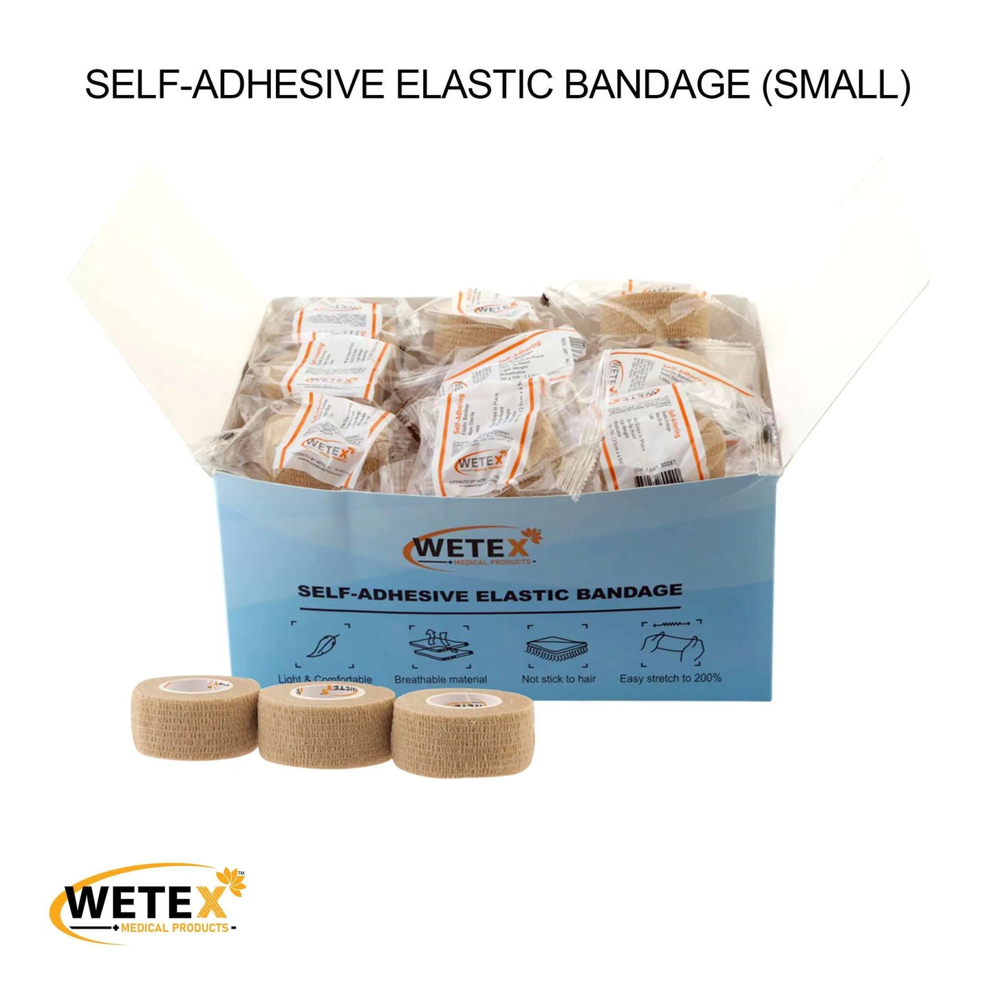 Self-Adhering Elastic Bandage, Adhesive, Tan Color, 3 Sizes