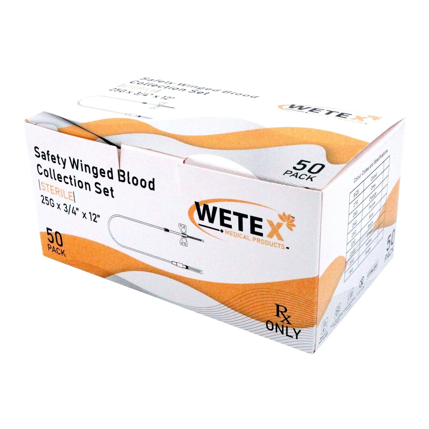 Blood Collection Set, 21, 23, 25 Gauge 3/4 Inch Needle Length Safety Needle 12 Inch Tubing Sterile