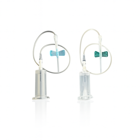 Blood Collection Set with Holder 21 and 23 Gauge 3/4 Inch Needle Length Safety Needle 12 Inch Tubing Sterile