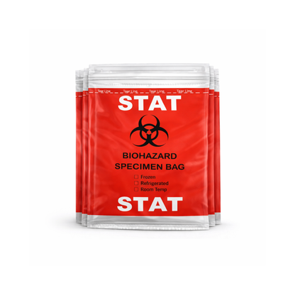 1000PCS 6x9IN STAT SPECIMEN TRANSPORT BIOHAZARD BAG, RED, ECONO-ZIP, 30191