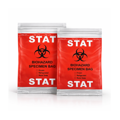 1000PCS 6x9IN STAT SPECIMEN TRANSPORT BIOHAZARD BAG, RED, ECONO-ZIP, 30191