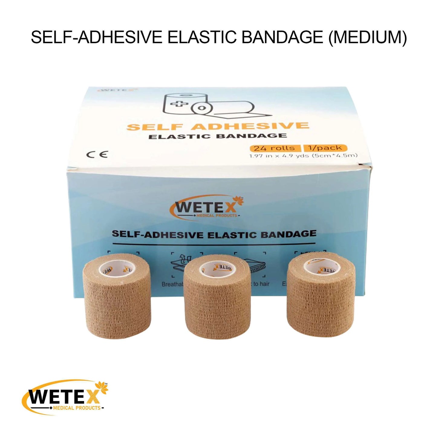 Self-Adhering Elastic Bandage, Adhesive, Tan Color, 3 Sizes