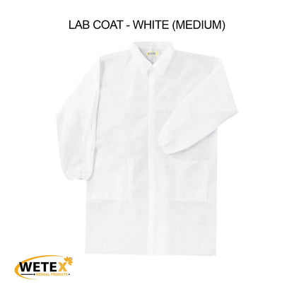 Disposable Lab Coat, White Color With 3 Pockets, S/M/L/XL/XXL