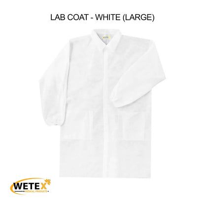 Disposable Lab Coat, White Color With 3 Pockets, S/M/L/XL/XXL