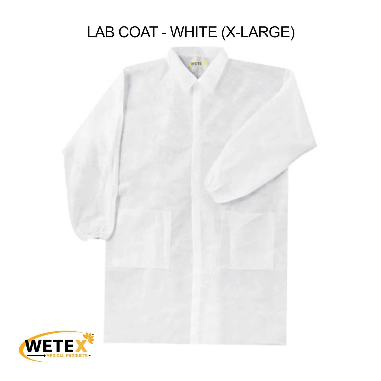 Disposable Lab Coat, White Color With 3 Pockets, S/M/L/XL/XXL