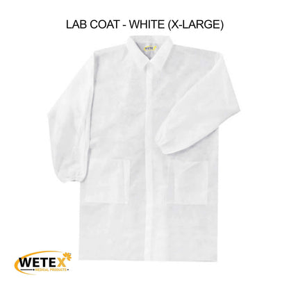 Disposable Lab Coat, White Color With 3 Pockets, S/M/L/XL/XXL