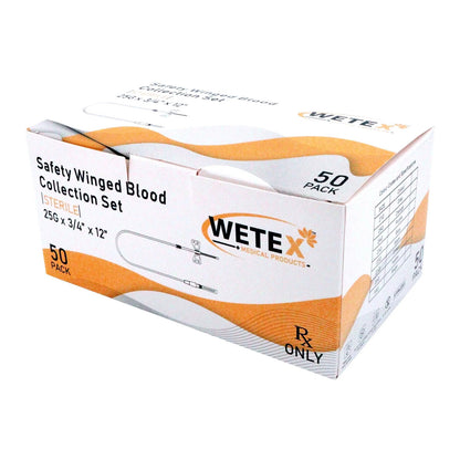 Blood Collection Set, 21, 23, 25 Gauge 3/4 Inch Needle Length Safety Needle 12 Inch Tubing Sterile