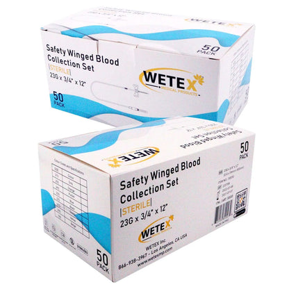 Blood Collection Set, 21, 23, 25 Gauge 3/4 Inch Needle Length Safety Needle 12 Inch Tubing Sterile